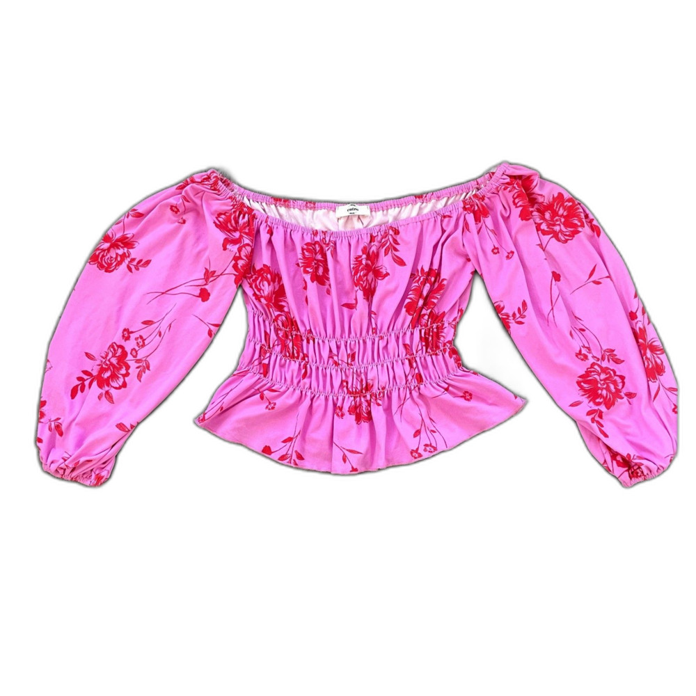 Entro Pink Red Floral Off Shoulder Top Women Valentines Crop Feminine Size Small